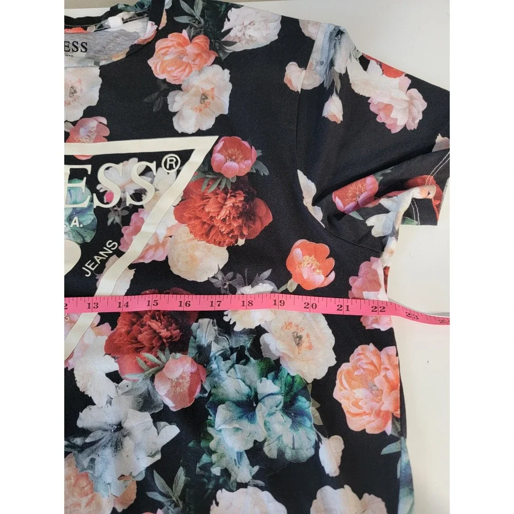 Guess Mens Floral Triangle Logo T-Shirt Black XL M2BI70 K9RM4 Short Sleeve Tee - Picture 5 of 8